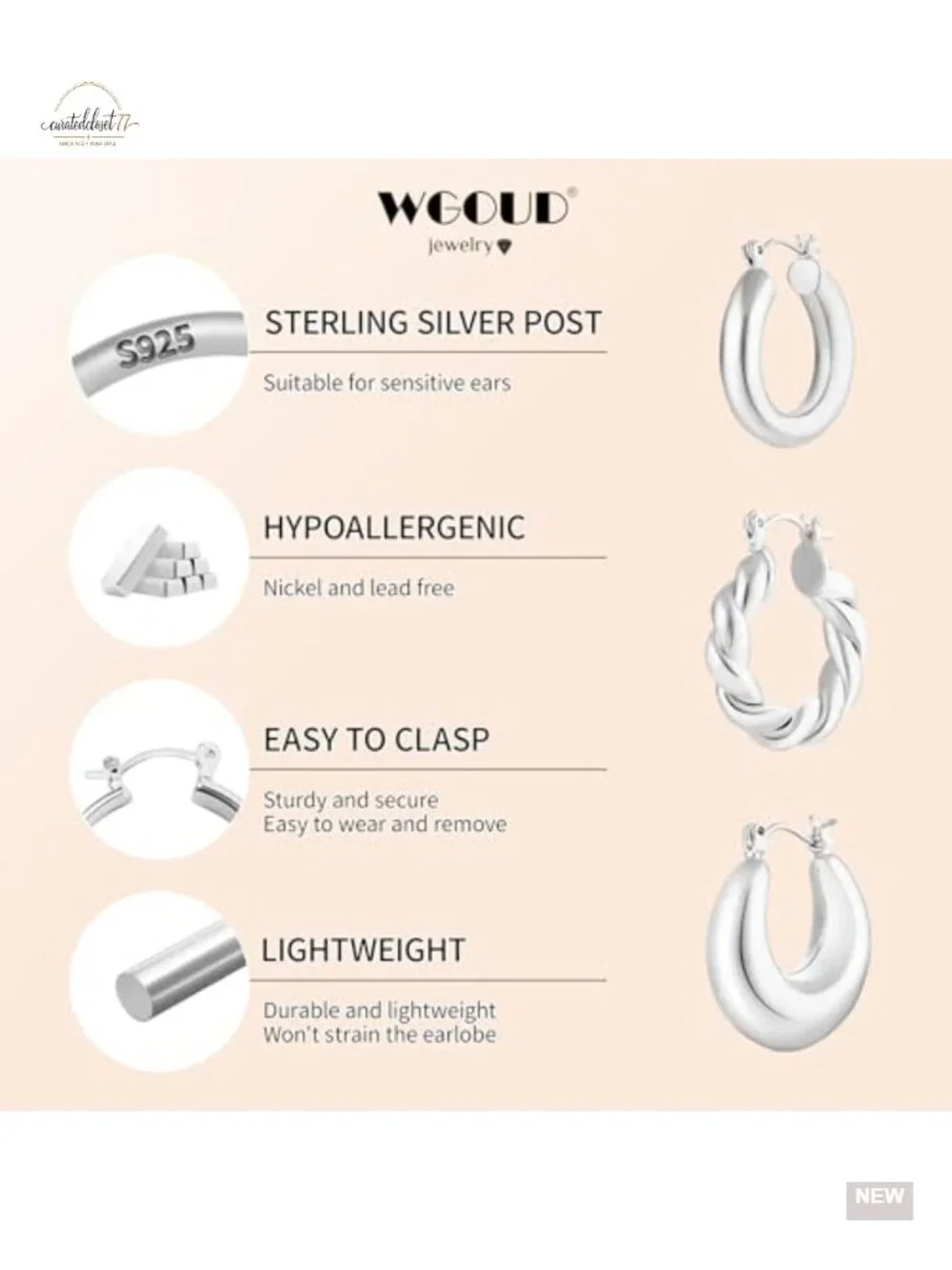 14K Gold Plated Chunky Hoop Earrings Set for Women, Hypoallergenic 925 Sterling